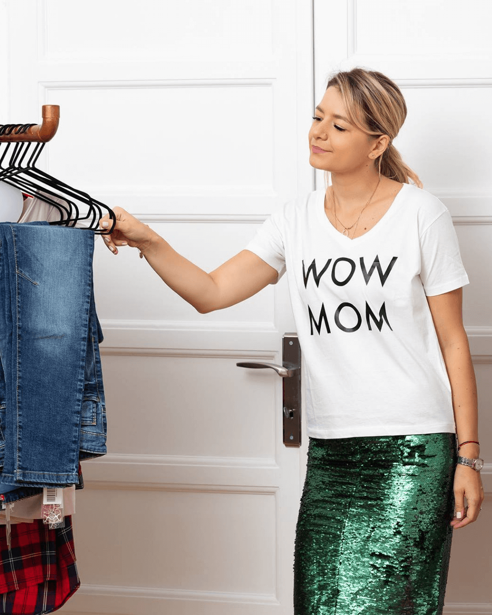 Tricou WoW MoM V-neck alb